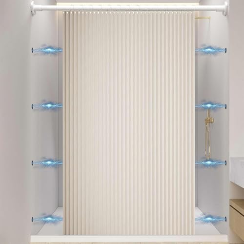 Wasserdicht Faltbarer Hochleistungs Duschvorhang mit Haken, Magnetstreifen Spritzwassergeschützt, Schimmelresistent Leinen Duschvorhang fürs Badezimmer(W270 × H180cm,White) von YIHANGG