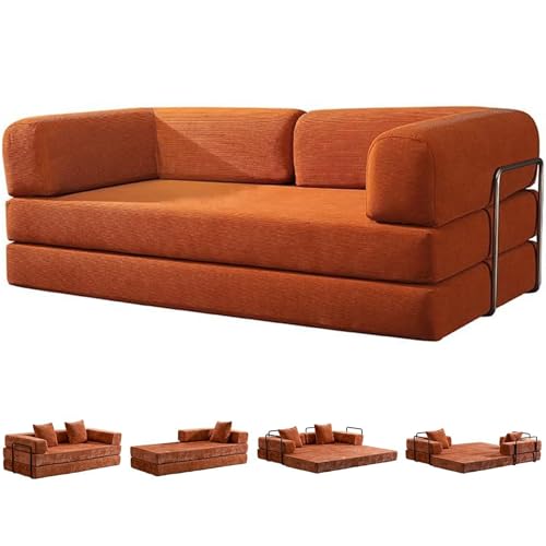 YIHANGG Kompressions Klappsofa Schlafsofa Umbaubar Cordsofa Bodenbett 4-in-1 DIY Kombinationssofa mit Armlehne Kleine Räume Gästebett(1.8m,Orange) von YIHANGG