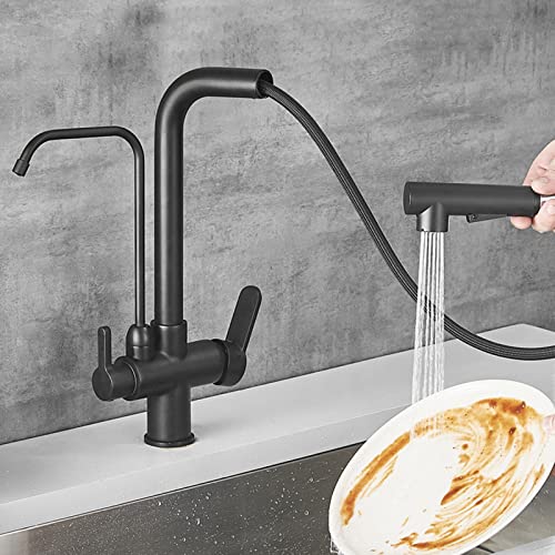 YIHANSS 3 -Wege Küche Zapfhähne mit Auszugspray, Küchenarmatur Schwarzer Waschbecken Wasserhahn Multifunktion 3 in 1 Küchenspüle Hahn von YIHANSS