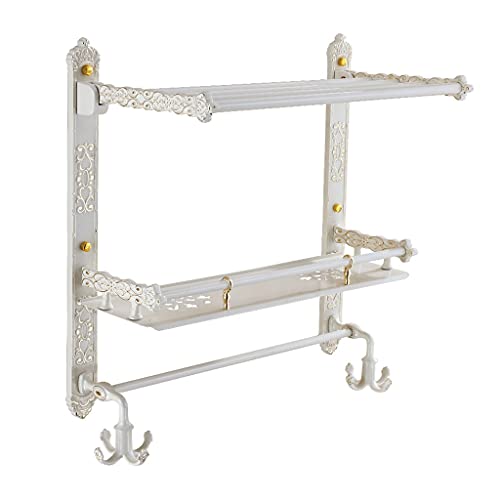 Badezimmerregal 2 -Tier -Duschregal Caddy mit Haken und Handtuchregalwand -Badezimmerregal (Farbe: Weiß Größe: 42 cm) (weiß 42 cm) von YIHANSS