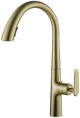 Küchenspüle Wasserhahn für Barfarmhaus kommerziell, silberne Eingriff Küchenarmaturen, ausziehen Küchenhahn, ein Loch schwenkbar 360 Grad Wassermischer -Wasserhahn (Gold) von YIHANSS
