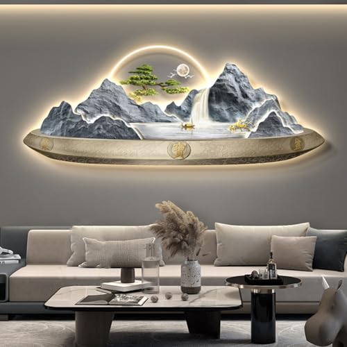 Moderne Wandskulpturen Malerei 3D -Wandkunstdekor, neue chinesische Stil Wohnzimmer LED LEGELECTE ERESTELLATIVE MALE Wandlampe Malerei, Restaurant Landschaft Malerei Wandgemälde Kunstwerke für Büro von YIHANSS