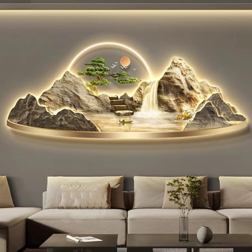 Moderne Wandskulpturen Malerei 3D -Wandkunstdekor, neue chinesische Stil Wohnzimmer LED LEGELECTE ERESTELLATIVE MALE Wandlampe Malerei, Restaurant Landschaft Malerei Wandgemälde Kunstwerke für Büro von YIHANSS