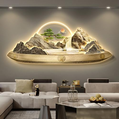 Moderne Wandskulpturen Malerei 3D -Wandkunstdekor, neue chinesische Stil Wohnzimmer LED LEGELECTE ERESTELLATIVE MALE Wandlampe Malerei, Restaurant Landschaft Malerei Wandgemälde Kunstwerke für Büro von YIHANSS