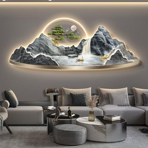 Moderne Wandskulpturen Malerei 3D -Wandkunstdekor, neue chinesische Stil Wohnzimmer LED LEGELECTE ERESTELLATIVE MALE Wandlampe Malerei, Restaurant Landschaft Malerei Wandgemälde Kunstwerke für Büro von YIHANSS