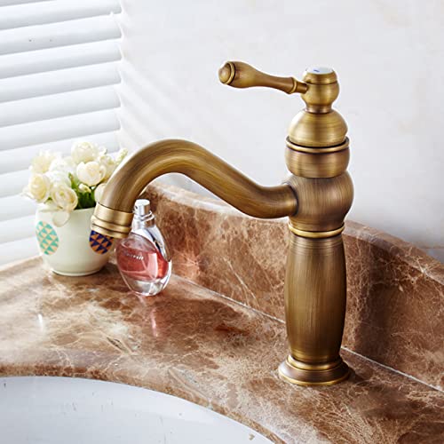 Vintage -Badezimmer -Wasserhahn, 360 Schwenkausgaber -Antiquitäten -Messing, kalter Heißmixer Vintage Eitelkeit Tipp, ein Griff 1 Loch Waschbecken Wasserhahn, kurzer Wasserhahn (kurz) von YIHANSS