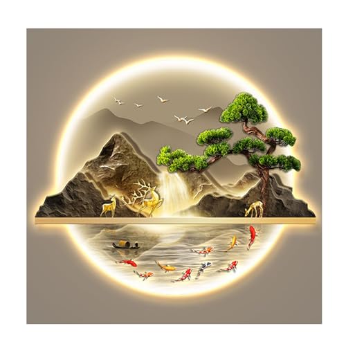 Wandkunstdekor, 3D -Wandskulpturen Malerei Hängende Wandkunst mit LED -Licht, dekorative Wandlampe, orientalisches Dekor Traditionelle chinesische Wandhängemalerei ， Home -Eingangskorridor, 72*60 cm von YIHANSS