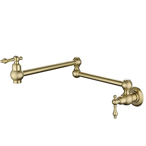 Wasserhähne Potfüller Messing 2 Griffe mit einer Lochwand montiertes Waschbecken 360 ° Rotationsklapper Einer kaltes Wasserhahn, Spüle Wasserhahn mit Doppelgelenksschwingarmen, gebürstetes Gold (Gold von YIHANSS