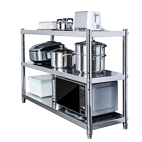 YIHANSS 3 -stufige Regalregale, Edelstahl -Mikrowellen -Ofen -Rack, Küchenver Catering -Tisch, geeignet für Pantry Küchenbüro Wohnzimmer Badezimmer/Silber / 120 cm (Silber 80 cm) von YIHANSS
