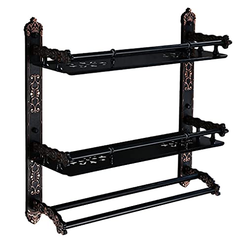 YIHANSS Badezimmerregal mit Handtuch-Legierung Wandmontage Dusche Caddy Aufbewahrungskorb für Küche (2 Tier schwarz) Mehrzweck (Farbe: Schwarz) (schwarz) von YIHANSS