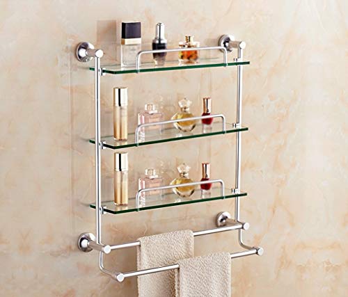 YIHANSS Glaseckersregal mit Aluminiumschiene und Handtuchstange (3 -Stufe getempertes Glas 8 mm dick) Badezimmerschelfwandhalter von YIHANSS
