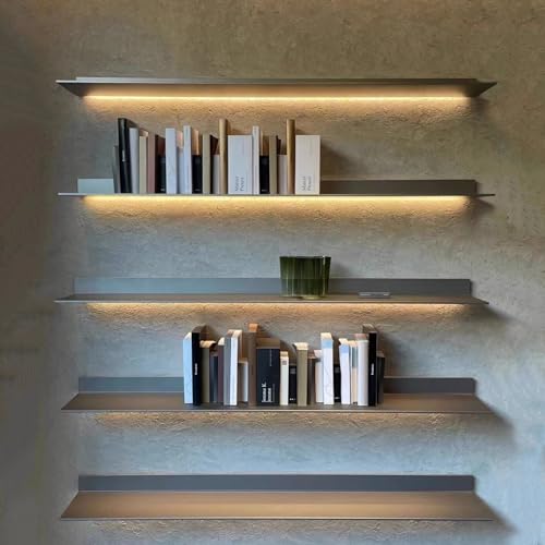 YIHANSS Schwebende Wandregale mit LED-Licht, lichtemittierende Regale aus Aluminiumlegierung, kombinatorische schwebende Regale für Bücherregal (Farbe: Schwarz, Größe: 100 x 23 cm) von YIHANSS