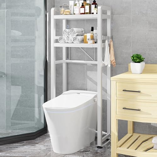 YIHANSS Über dem Toilettenablagerungseinheit Badezimmerlagerregal, Bambus Over-The-Toilett-Organizer-Rack, Sparer mit 3-stufigen verstellbaren Regalen EIN einziehbares Badezimmerregal (weiß 1 Stufe) von YIHANSS