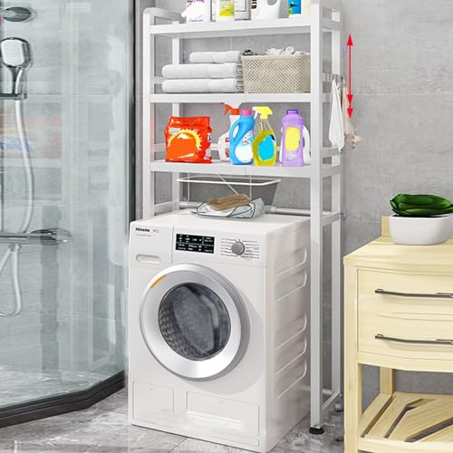 YIHANSS Über dem Toilettenablagerungseinheit Badezimmerlagerregal, Bambus Over-The-Toilett-Organizer-Rack, Sparer mit 3-stufigen verstellbaren Regalen EIN einziehbares Badezimmerregal (weiß 1 Stufe) von YIHANSS