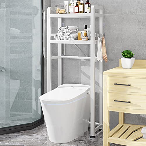 YIHANSS Über dem Toilettenablagerungseinheit Badezimmerlagerregal, Bambus Over-The-Toilett-Organizer-Rack, Sparer mit 3-stufigen verstellbaren Regalen EIN einziehbares Badezimmerregal (weiß 1 Stufe) von YIHANSS