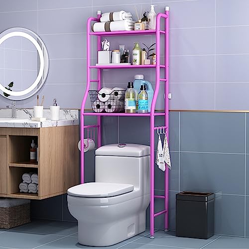YIHANSS Über dem Toilettenlagerständer - 3 -stufiges Metallregal mit Toilettenpapierhalter und Haken | Raumsparende Badezimmer Organizer - freistehende Aufbewahrungseinheit von YIHANSS