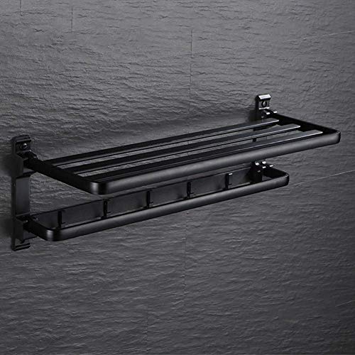 YIHANSS Zusammenklappbarer Badezimmerregal Wandmontierer Organizer Regal mit Handtuchregal Rost -Proof -Raum Aluminium für Küchenbad schwarz (schwarz) von YIHANSS