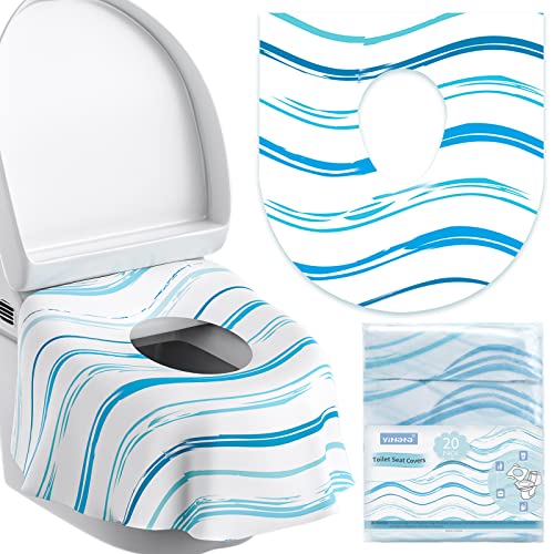 YIHATA 20 Stück Einweg Toilettenauflage Toilette Auflage Toiletten Sitzbezug für Kinder und Erwachsene Universal Töpfchentraining Toilette Töpfchentraining Liners Reisezubehör, einzeln verpackt Blau von YIHATA