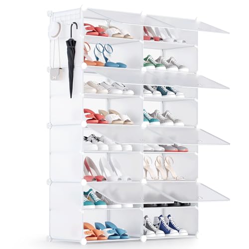 YIHATA Schuhregale für 32 Paar Schuhe, Schuhschrank mit 2x8 Ebenen, Staubdichter Shoe Rack Schuhaufbewahrung für Flur Schlafzimmer Kleiderschrank Eingangsbereich - Weiß von YIHATA
