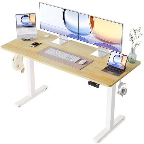 YIHAYO Höhenverstellbarer Schreibtisch 140x60 cm, Schreibtisch Höhenverstellbar Elektrisch Stehschreibtisch mit Memory Funktion, Natural von YIHAYO