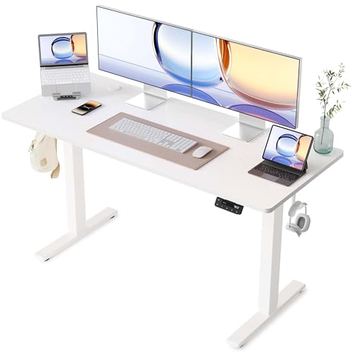 YIHAYO Höhenverstellbarer Schreibtisch 140x60 cm, Schreibtisch Höhenverstellbar Elektrisch Stehschreibtisch mit Memory Funktion, Weiß von YIHAYO
