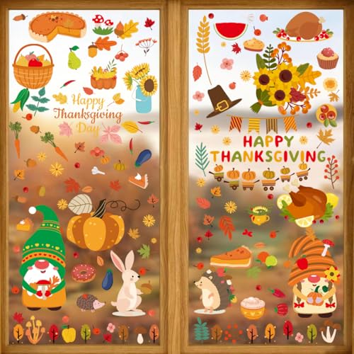 YIHELU Fensterbilder Herbst selbstklebend, Herbstdeko Fenster Aufkleber doppelseitig Fensteraufkleber, Wiederverwendbare ohne Kleber Fensterdeko für Thanksgiving Fenster Deko von YIHELU