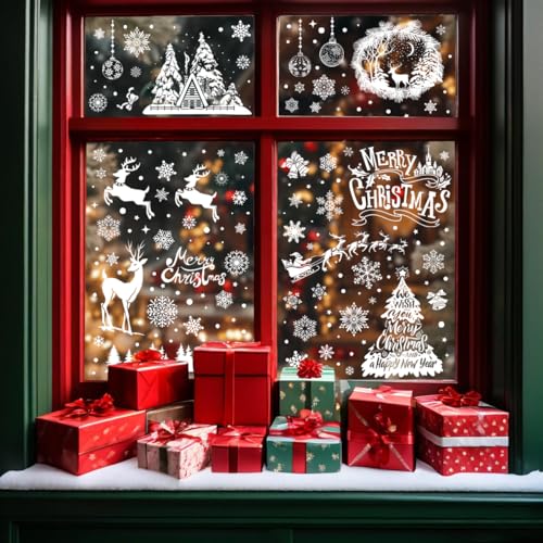 YIHELU Fensterbilder Weihnachten Selbstklebend Fensterdeko Weihnachten Wiederverwendbar Schneeflocken fenstersticker PVC Aufkleber für Winter Fenster Weihnachten Schneeflocke deko von YIHELU