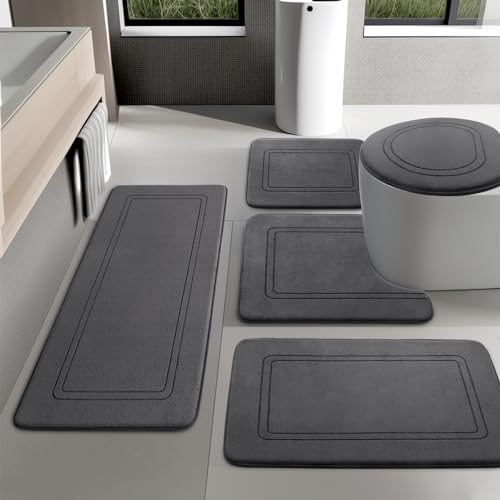 YIHOUSE Badematten-Set aus Memory-Schaum, Badezimmerteppich-Set, 5-teilig, rutschfeste Badematten für Badezimmer, super weich und wasserabsorbierend, maschinenwaschbar, U-Form, Toilettenmatten-Set, von YIHOUSE