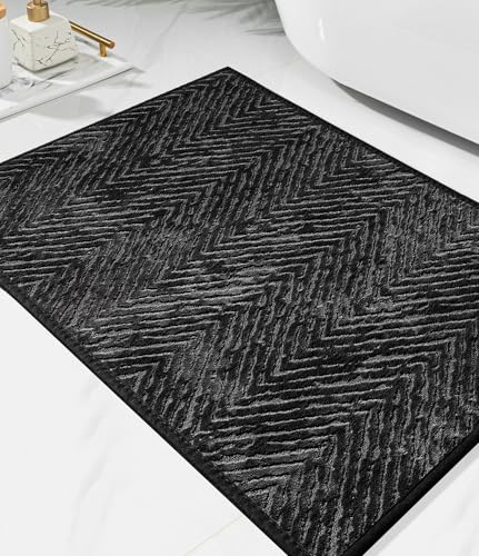 YIHOUSE Badezimmerteppich, 43,2 x 61 cm, rutschfest, schnell trocknend, Fischgrätenmuster, Badematten für Badezimmer, waschbar, saugfähiger Teppich für WC, Schwarz YIHOUSE Badezimmerteppich, 43,2 x 61 cm, rutschfest, schnell trocknend, Fischgrätenmuster, Badematten für Badezimmer, waschbar, saugfähiger Teppich für WC, Schwarz von YIHOUSE