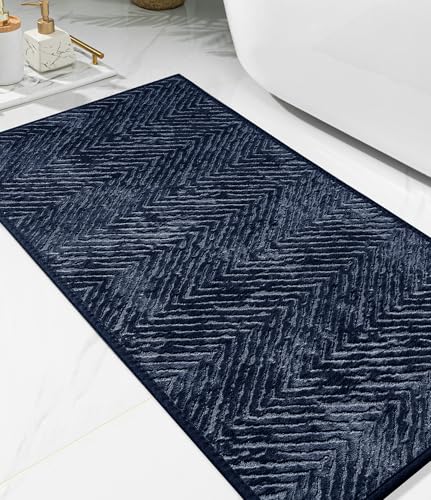 YIHOUSE Badezimmerteppich, 43,2 x 81,3 cm, rutschfest, schnell trocknend, Fischgrätenmuster, Badematten für Badezimmer, waschbar, saugfähiger Teppich für Toilette, Marineblau, 43,2 x 81,3 cm YIHOUSE Badezimmerteppich, 43,2 x 81,3 cm, rutschfest, schnell trocknend, Fischgrätenmuster, Badematten für Badezimmer, waschbar, saugfähiger Teppich für Toilette, Marineblau, 43,2 x 81,3 cm von YIHOUSE