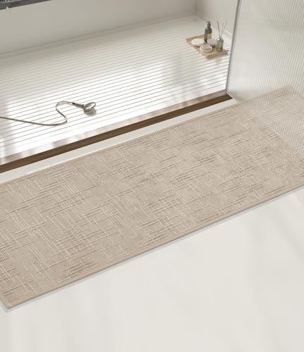 YIHOUSE Badezimmerteppich, rutschfest, schnell trocknend, Badematte für Badezimmer, dünne Badteppiche, saugfähig, passend unter Tür, maschinenwaschbar, niedriger Flor für Waschbecken, Dusche, Beige YIHOUSE Badezimmerteppich, rutschfest, schnell trocknend, Badematte für Badezimmer, dünne Badteppiche, saugfähig, passend unter Tür, maschinenwaschbar, niedriger Flor für Waschbecken, Dusche, Beige von YIHOUSE