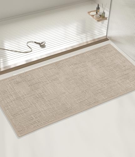YIHOUSE Badezimmerteppich, rutschfest, schnell trocknend, Badematte für Badezimmer, dünne Badteppiche, saugfähig, passend unter Tür, maschinenwaschbar, niedriger Flor für Waschbecken, Dusche, Beige YIHOUSE Badezimmerteppich, rutschfest, schnell trocknend, Badematte für Badezimmer, dünne Badteppiche, saugfähig, passend unter Tür, maschinenwaschbar, niedriger Flor für Waschbecken, Dusche, Beige von YIHOUSE