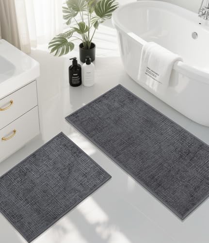 YIHOUSE Badezimmerteppich-Set, 2-teilig, rutschfest, schnell trocknend, saugfähig, ultradünn, maschinenwaschbar, niedriger Flor, 2-teilig, Badematte für Waschbecken, Grau YIHOUSE Badezimmerteppich-Set, 2-teilig, rutschfest, schnell trocknend, saugfähig, ultradünn, maschinenwaschbar, niedriger Flor, 2-teilig, Badematte für Waschbecken, Grau von YIHOUSE