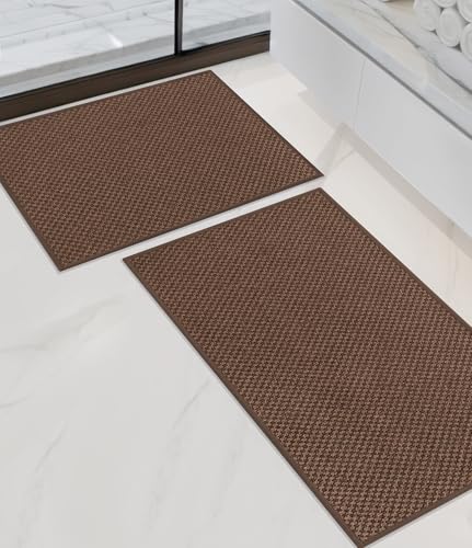 YIHOUSE Badezimmerteppich-Set, 2-teilig, ultradünn, schnell trocknend, Badematte für Badezimmer, waschbar, rutschfeste Gummi-Unterseite, Badematten-Set, Braun von YIHOUSE