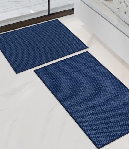 YIHOUSE Badezimmerteppich-Set, 2-teilig, ultradünn, schnell trocknend, Badematte für Badezimmer, waschbar, rutschfeste Gummi-Unterseite, Badematten-Set, Dunkelblau von YIHOUSE