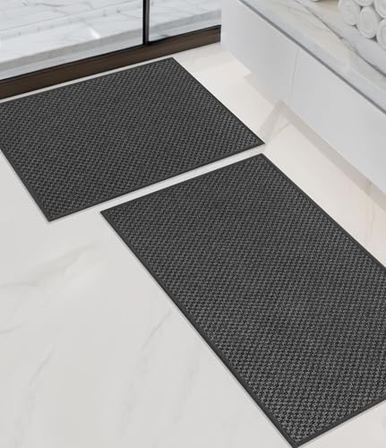 YIHOUSE Badezimmerteppich-Set, 2-teilig, ultradünn, schnell trocknend, Badematte für Badezimmer, waschbar, rutschfeste Gummi-Unterseite, Badematten-Set, Dunkelgrau YIHOUSE Badezimmerteppich-Set, 2-teilig, ultradünn, schnell trocknend, Badematte für Badezimmer, waschbar, rutschfeste Gummi-Unterseite, Badematten-Set, Dunkelgrau von YIHOUSE