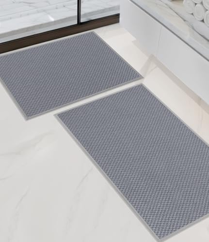 YIHOUSE Badezimmerteppich-Set, 2-teilig, ultradünn, schnell trocknend, Badematte für Badezimmer, waschbar, rutschfeste Gummi-Unterseite, Badematten-Set, Hellgrau YIHOUSE Badezimmerteppich-Set, 2-teilig, ultradünn, schnell trocknend, Badematte für Badezimmer, waschbar, rutschfeste Gummi-Unterseite, Badematten-Set, Hellgrau von YIHOUSE