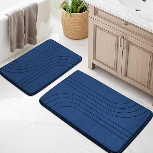 YIHOUSE Badezimmerteppich-Set, 2-teilig, weich, rutschfest, extra dicke Memory-Schaum-Badematten für Badezimmer, maschinenwaschbar, Badteppich-Set für Badewanne, WC und Boden, Marineblau, 2-teilig YIHOUSE Badezimmerteppich-Set, 2-teilig, weich, rutschfest, extra dicke Memory-Schaum-Badematten für Badezimmer, maschinenwaschbar, Badteppich-Set für Badewanne, WC und Boden, Marineblau, 2-teilig von YIHOUSE