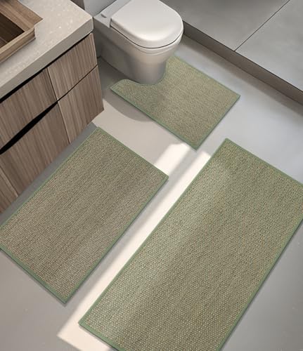 YIHOUSE Badezimmerteppich-Set, 3-teilig, grün, ultradünn, passend unter die Tür YIHOUSE Badezimmerteppich-Set, 3-teilig, grün, ultradünn, passend unter die Tür von YIHOUSE