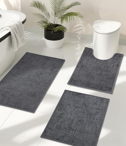 YIHOUSE Badezimmerteppich-Set, 3-teilig, rutschfest, schnell trocknend, saugfähig, ultradünn, maschinenwaschbar, niedriger Flor, 3-teilig, Badematte für Waschbecken, Grau YIHOUSE Badezimmerteppich-Set, 3-teilig, rutschfest, schnell trocknend, saugfähig, ultradünn, maschinenwaschbar, niedriger Flor, 3-teilig, Badematte für Waschbecken, Grau von YIHOUSE
