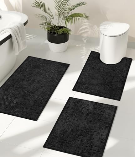 YIHOUSE Badezimmerteppich-Set, 3-teilig, rutschfest, schnell trocknend, saugfähig, ultradünn, maschinenwaschbar, niedriger Flor, 3-teilig, Badematte für Waschbecken, dunkel YIHOUSE Badezimmerteppich-Set, 3-teilig, rutschfest, schnell trocknend, saugfähig, ultradünn, maschinenwaschbar, niedriger Flor, 3-teilig, Badematte für Waschbecken, dunkel von YIHOUSE