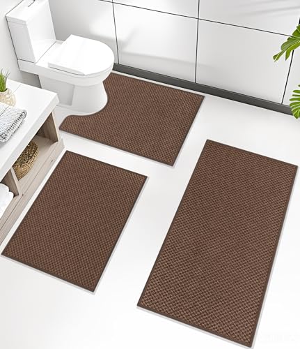 YIHOUSE Badezimmerteppich-Set, 3-teilig, ultradünn, schnell trocknend, Badematte für Badezimmer, waschbar, rutschfeste Gummi-Unterseite, Badematten-Set, Braun YIHOUSE Badezimmerteppich-Set, 3-teilig, ultradünn, schnell trocknend, Badematte für Badezimmer, waschbar, rutschfeste Gummi-Unterseite, Badematten-Set, Braun von YIHOUSE