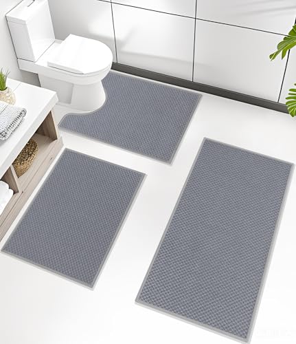 YIHOUSE Badezimmerteppich-Set, 3-teilig, ultradünn, schnell trocknend, Badematte für Badezimmer, waschbar, rutschfeste Gummi-Unterseite, Badematten-Set, Hellgrau YIHOUSE Badezimmerteppich-Set, 3-teilig, ultradünn, schnell trocknend, Badematte für Badezimmer, waschbar, rutschfeste Gummi-Unterseite, Badematten-Set, Hellgrau von YIHOUSE