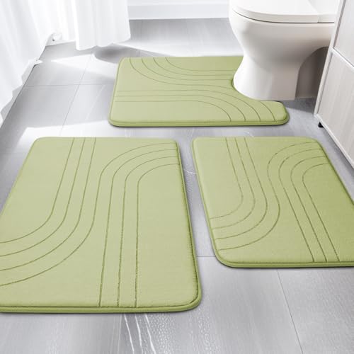 YIHOUSE Badezimmerteppich-Set, 3-teilig, weich, rutschfest, Memory-Schaum, extra dick, maschinenwaschbar von YIHOUSE