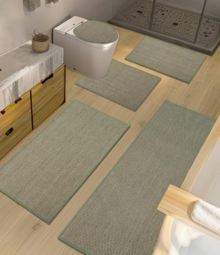 YIHOUSE Badezimmerteppich-Set, 5-teilig, Grün, ultradünn, passend unter die Tür von YIHOUSE