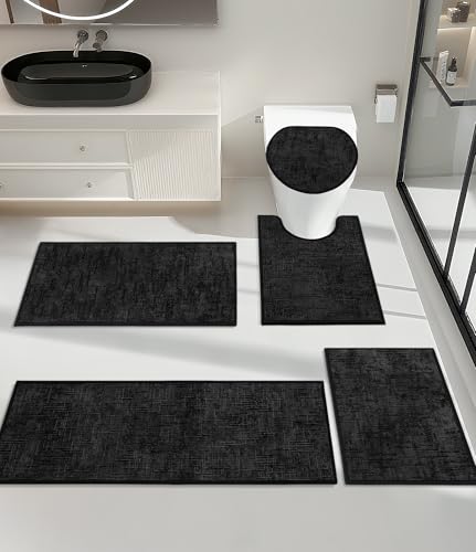 YIHOUSE Badezimmerteppich-Set, 5-teilig, rutschfest, schnell trocknend, saugfähig, ultradünn, maschinenwaschbar, niedriger Flor, 5-teilig, Badematte für Waschbecken, dunkel von YIHOUSE