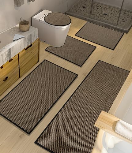 YIHOUSE Badezimmerteppich-Set, 5-teilig, schwarz, ultradünn, passend unter die Tür von YIHOUSE