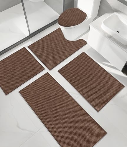 YIHOUSE Badezimmerteppich-Set, 5-teilig, ultradünn, schnell trocknend, Badematte für Badezimmer, waschbar, rutschfeste Gummi-Unterseite, Badematten-Set, Braun YIHOUSE Badezimmerteppich-Set, 5-teilig, ultradünn, schnell trocknend, Badematte für Badezimmer, waschbar, rutschfeste Gummi-Unterseite, Badematten-Set, Braun von YIHOUSE