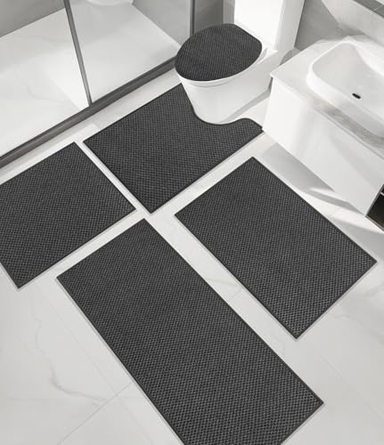 YIHOUSE Badezimmerteppich-Set, 5-teilig, ultradünn, schnell trocknend, Badematte für Badezimmer, waschbar, rutschfeste Gummi-Unterseite, Badematten-Set, Dunkelgrau YIHOUSE Badezimmerteppich-Set, 5-teilig, ultradünn, schnell trocknend, Badematte für Badezimmer, waschbar, rutschfeste Gummi-Unterseite, Badematten-Set, Dunkelgrau von YIHOUSE