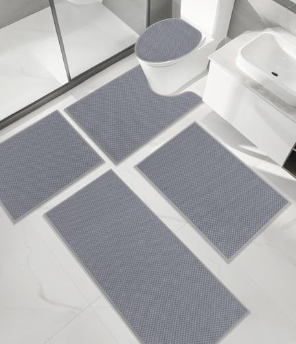 YIHOUSE Badezimmerteppich-Set, 5-teilig, ultradünn, schnell trocknend, Badematte für Badezimmer, waschbar, rutschfeste Gummi-Unterseite, Badematten-Set, Hellgrau YIHOUSE Badezimmerteppich-Set, 5-teilig, ultradünn, schnell trocknend, Badematte für Badezimmer, waschbar, rutschfeste Gummi-Unterseite, Badematten-Set, Hellgrau von YIHOUSE